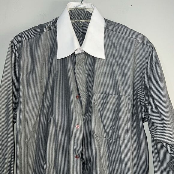 Diamante Mens Grey / White Single Needle Tailoring Dress Shirt - Picture 2 of 7